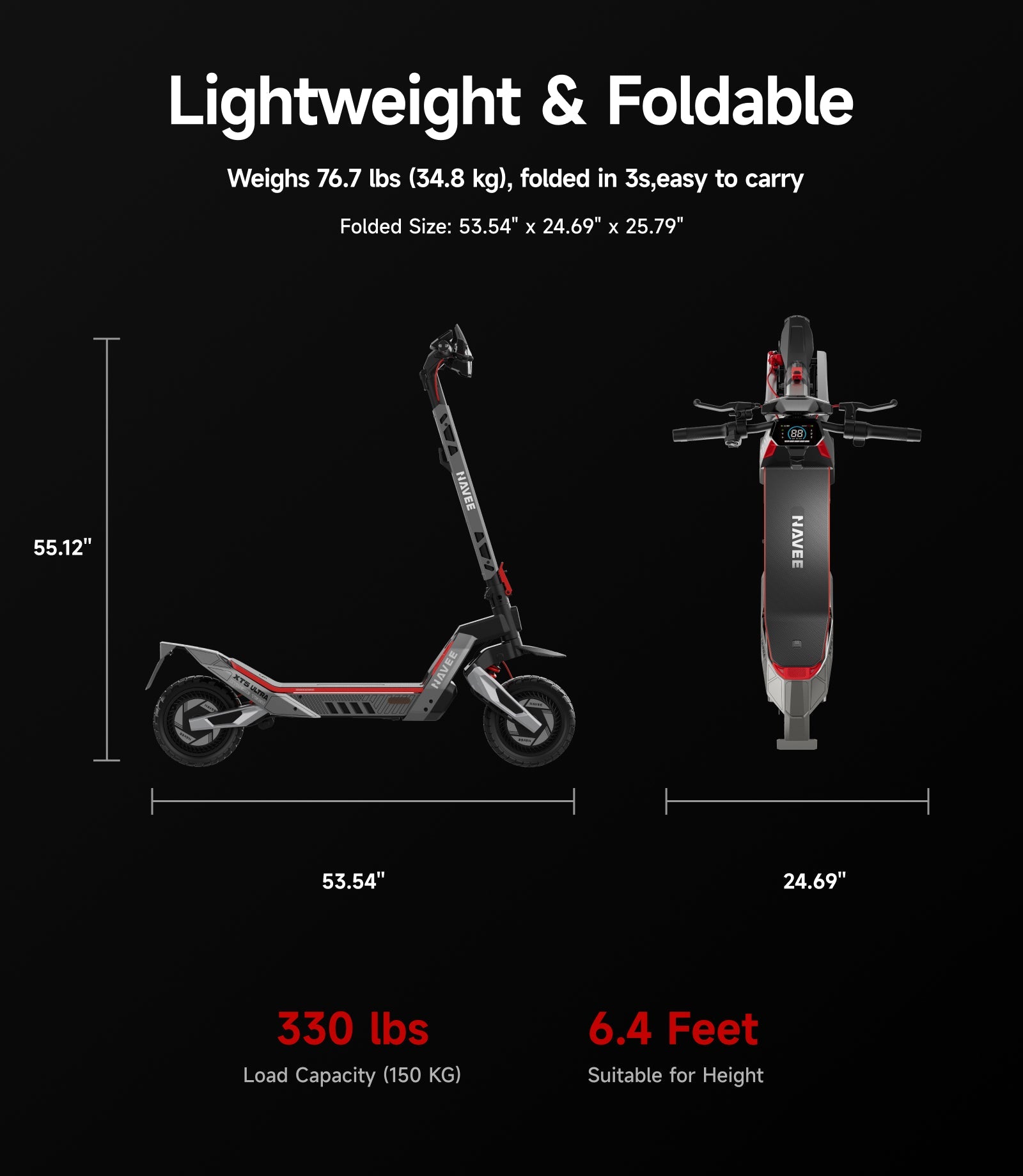 NAVEE XT5 Pro Electric Scooter｜Off-road Tire｜Damping Arm™ Suspension｜2200W｜IPX6｜46.6miles
