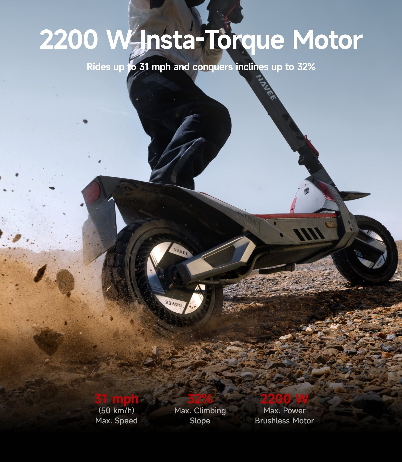 NAVEE XT5 Pro Electric Scooter｜Off-road Tire｜Damping Arm™ Suspension｜2200W｜IPX6｜46.6miles